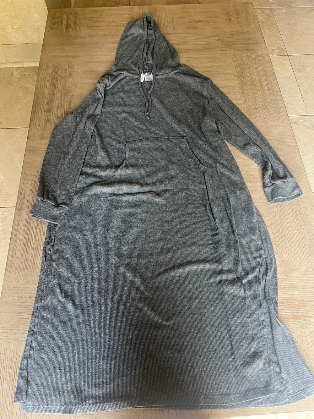 Gray Hooded Knit Sweater Dress